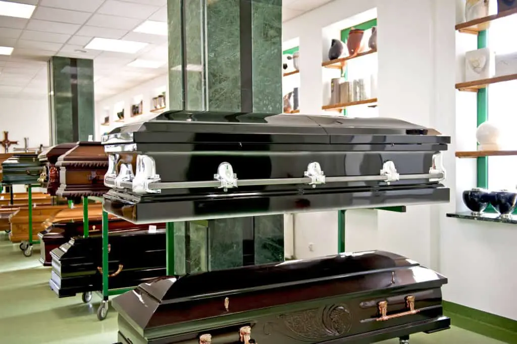 black casket in a casket store